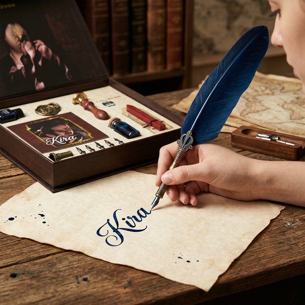 Vintage Feather Quill Calligraphy Pen and Ink Se