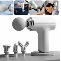 MDHL Mini Massage Gun with 6 Speeds, Percussion Massager with 4 Heads, Mini Massage Gun for Body, Back, Neck, Shoulder (White) MG-203