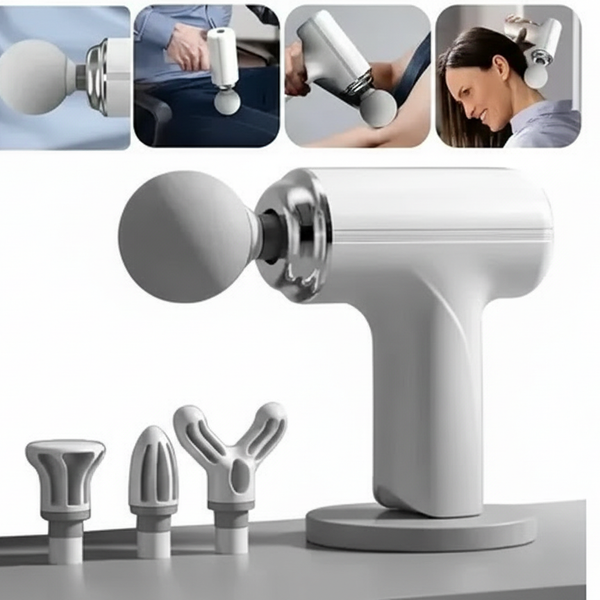 MDHL Mini Massage Gun with 6 Speeds, Percussion Massager with 4 Heads, Mini Massage Gun for Body, Back, Neck, Shoulder (White) MG-203