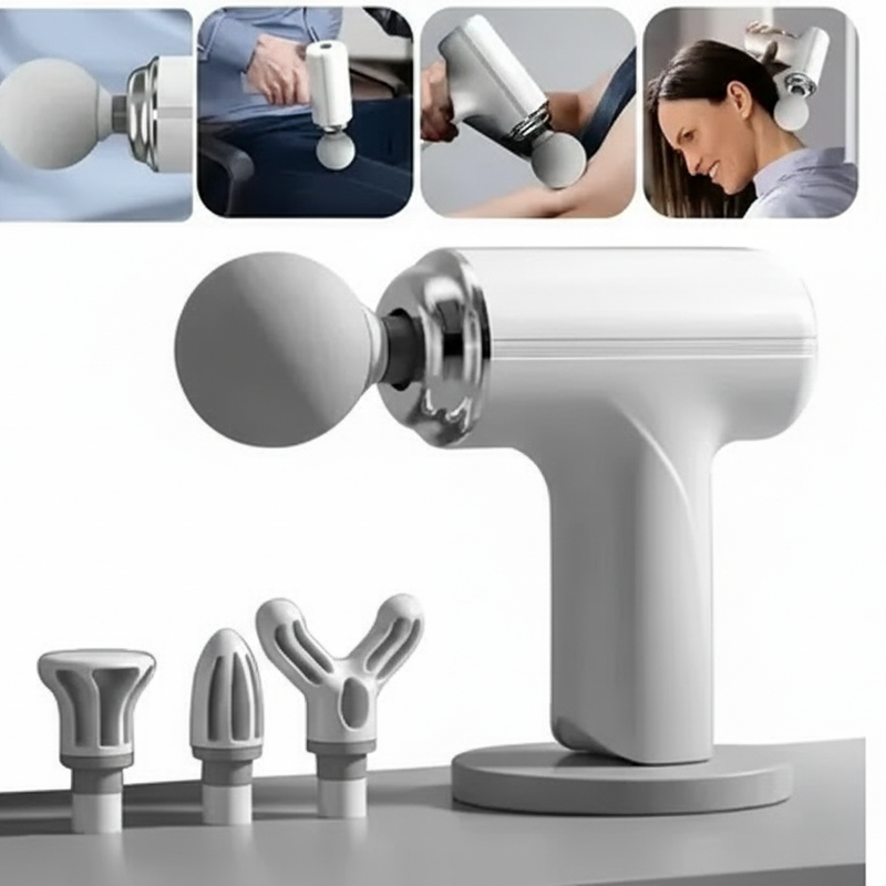MDHL Mini Massage Gun with 6 Speeds, Percussion Massager with 4 Heads, Mini Massage Gun for Body, Back, Neck, Shoulder (White) MG-203