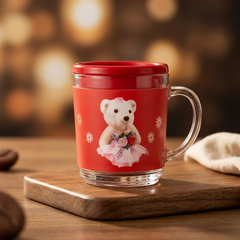 Red coffe mug for gifting Glass Coffee Mug (250 ml)
