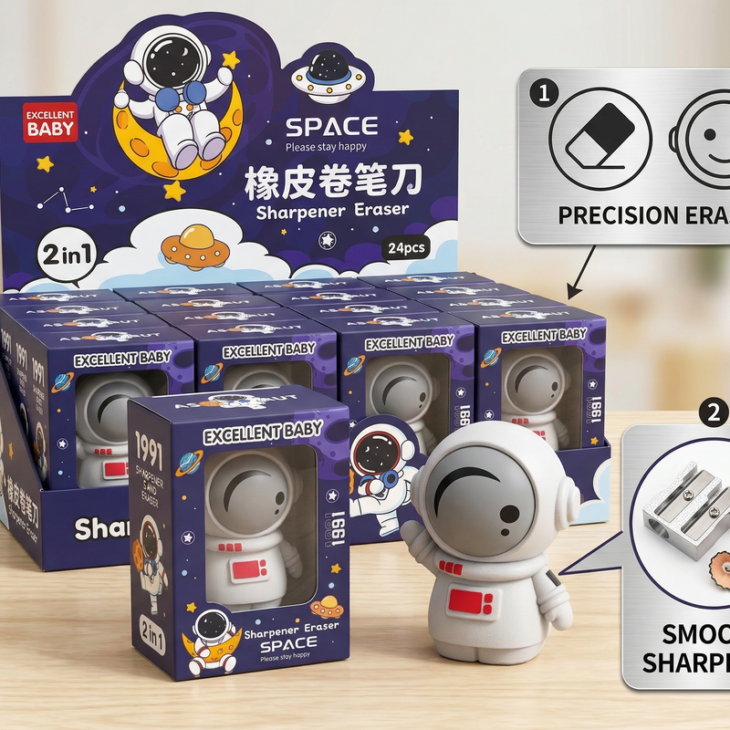 Excellent Baby Space Theme 2-in-1 Sharpener and Eraser Set