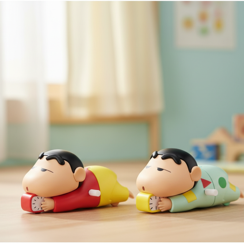 Shinchan Manual Clockwork Toy, 5CM Anime Character, Crawling Push Toy, Children's Birthday Gift Figure, Red and Yellow (Shinchan A)