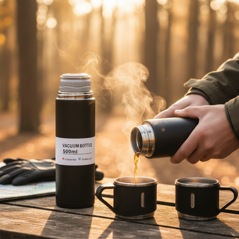 Fruconuts Vacuum Flask Gift Set Bottle with 3 Cups 500 ml Flask (Pack of 1, Black, Steel) 500 ml Flask (Pack of 1, Black, Steel)