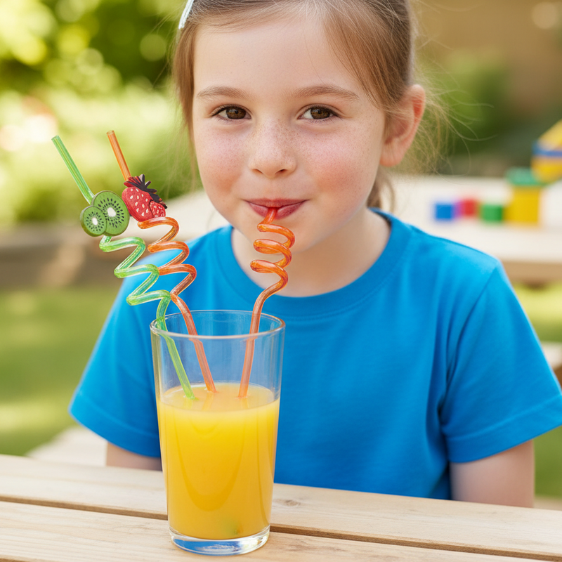 Straws Smoothie Drinking Plastic Straws Kids/Birthday Party Decorations for Kids Girls (Set of 4)