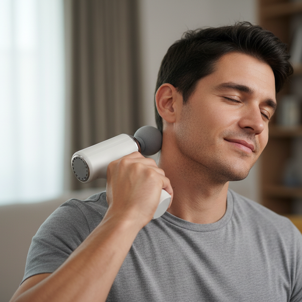 MDHL Mini Massage Gun with 6 Speeds, Percussion Massager with 4 Heads, Mini Massage Gun for Body, Back, Neck, Shoulder (White) MG-203