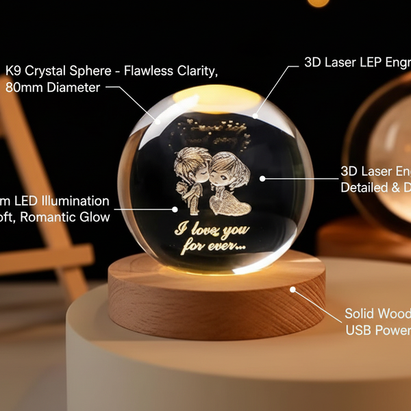 Couple Crystal Ball Led Night Light, 2.4Inch Glass Ball Night Lamp Table Lamp for Bedroom Valentine Gifts for Girlfriend Boyfriend Birthday Gifts Couple Showpiece