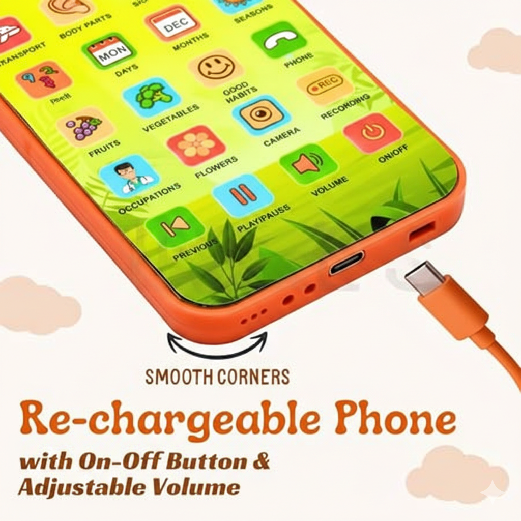 Educational Phone Toy for 2-12 Years Kids Rechargeable 24 Modes Talking Baby Smart Phone Mobile Toy for Boys Girls Christmas Gift Birthday Surprise (Hindi & English Version)