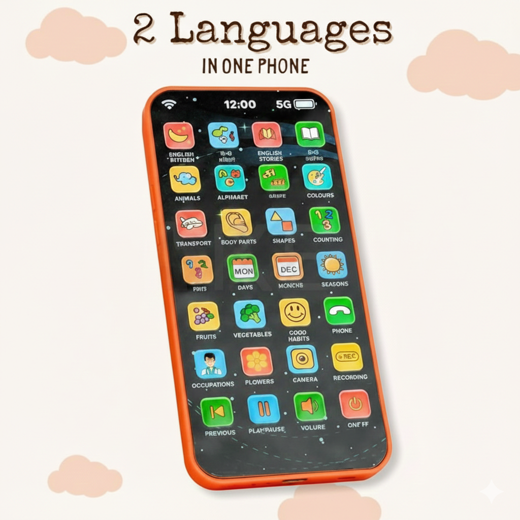 Educational Phone Toy for 2-12 Years Kids Rechargeable 24 Modes Talking Baby Smart Phone Mobile Toy for Boys Girls Christmas Gift Birthday Surprise (Hindi & English Version)