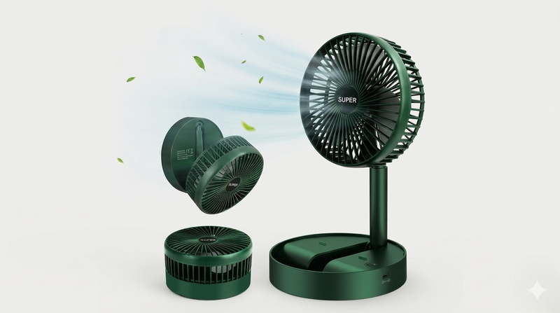 Powerful Rechargeable Table Fan with Height and 3 speed Adjustable Folding Telescopic Table Fan, Table Fans, Table Fan for Office Desk, Table Fan for Home,kitchen