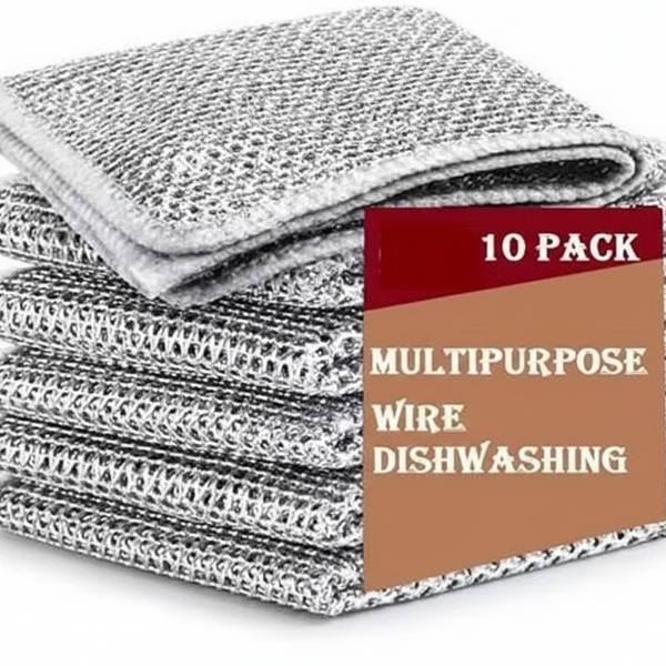 Pack of 10 Multifunctional Non-Scratch Wire Dishcloth, Steel Wire Dish Scrubs, Multipurpose Wire Dishwashing Rags for Wet and Dry Cleaning of Dishes, Sinks, Counters, Stove 20*20
