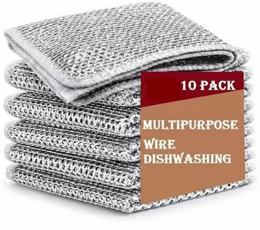 Pack of 10 Multifunctional Non-Scratch Wire Dishcloth, Steel Wire Dish Scrubs, Multipurpose Wire Dishwashing Rags for Wet and Dry Cleaning of Dishes, Sinks, Counters, Stove 20*20