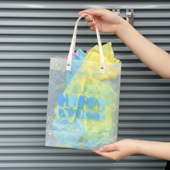 Happy Birthday Transparent PVC Tote Bag | Cute Cartoon Gift & Shopping Handbag – Blue & Pink (Pack of 2)