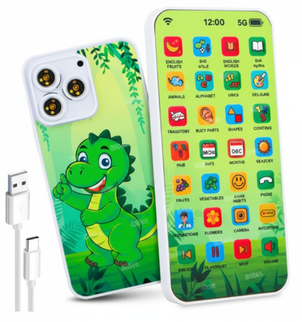 Educational Phone Toy for 2-12 Years Kids Rechargeable 24 Modes Talking Baby Smart Phone Mobile Toy for Boys Girls Christmas Gift Birthday Surprise (Hindi & English Version)