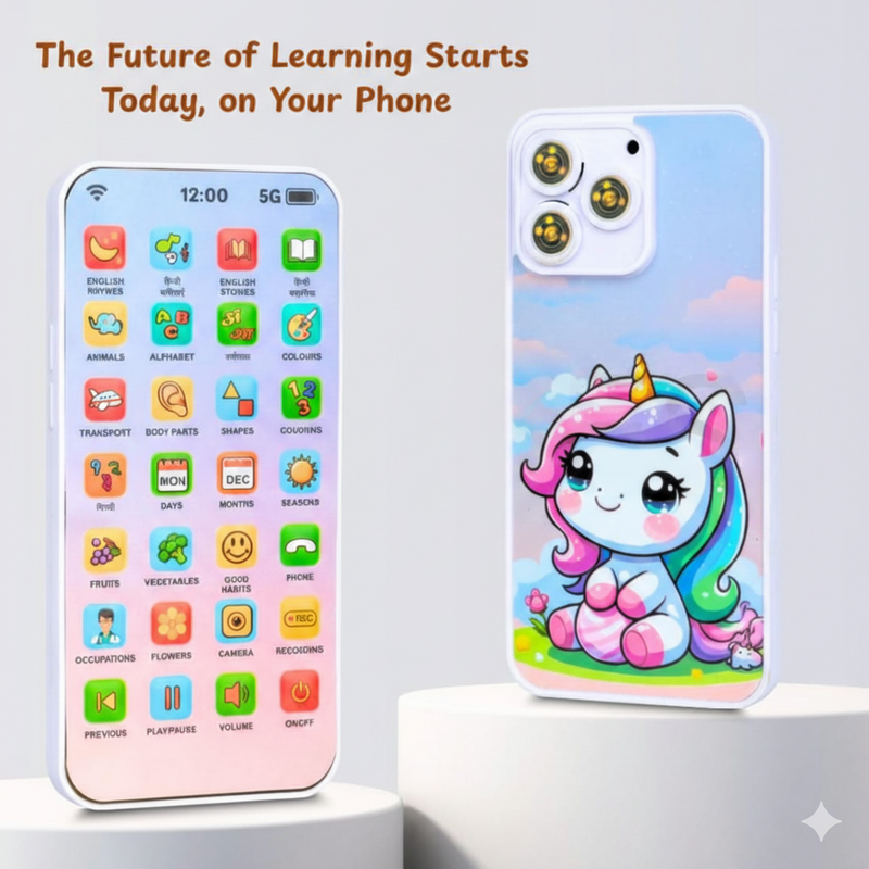 Educational Phone Toy for 2-12 Years Kids Rechargeable 24 Modes Talking Baby Smart Phone Mobile Toy for Boys Girls Christmas Gift Birthday Surprise (Hindi & English Version)