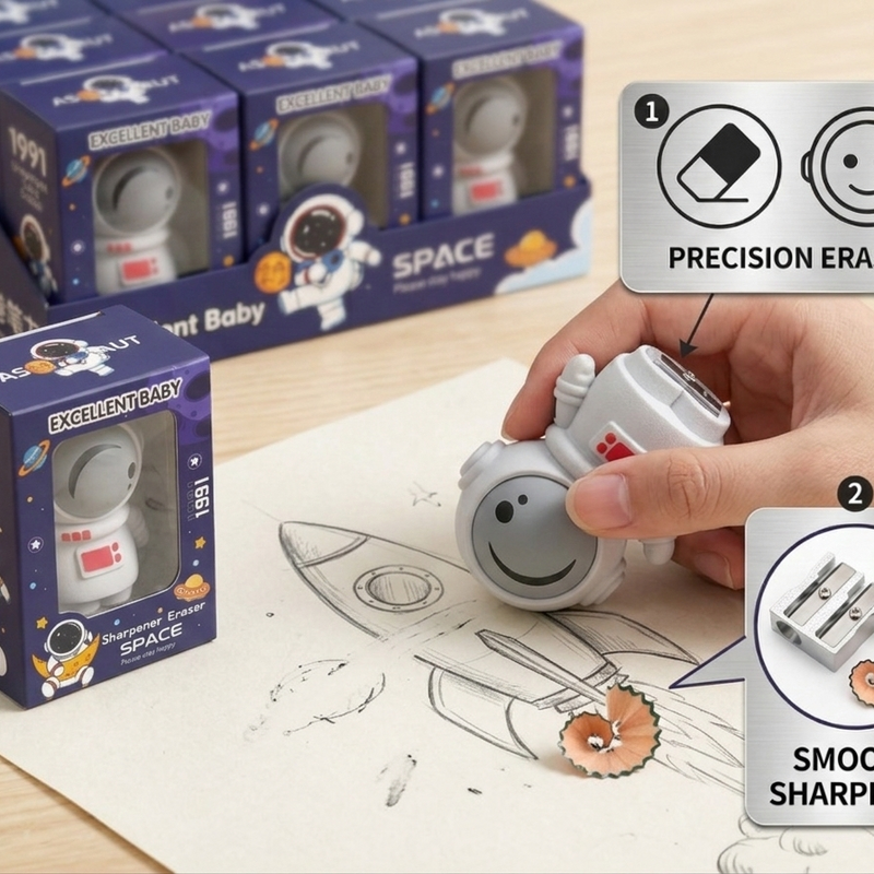 Excellent Baby Space Theme 2-in-1 Sharpener and Eraser Set