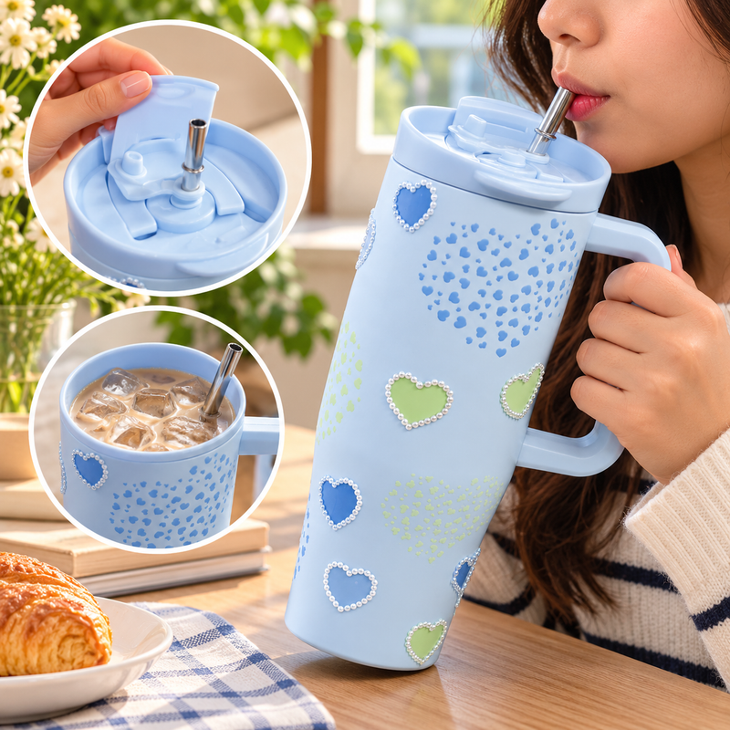 Pastel Love Tumbler – Flip Lid & Straw