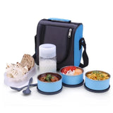 Stainless Steel Lunch Box 3 Container and 1 Casserole Set with Plastic Bottle 2 Spoon Tiffin Box with Bag