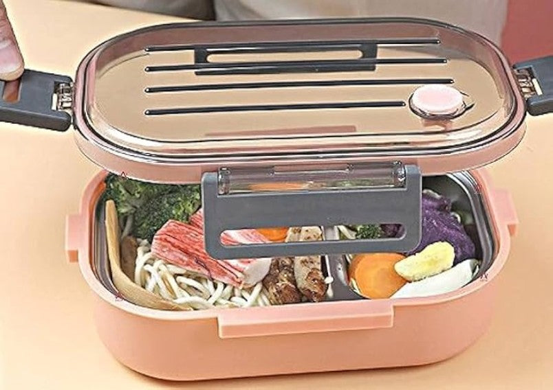 Gibo Lunch Box 500ML 2-Compartment 304 Stainless Steel Leak Proof Reusable Freezer Safe with 2 in 1 Spoon