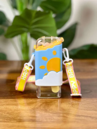 Kitchen Donut Ice Cream Kids Straw Cup Portable Drop-proof Leak-proof Water Bottle with Hanging Rope Golden