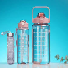 Water Bottle Set of 3 2000 ml Bottle With Drinking Glass  (Pack of 1, Multicolor, Silicone, Plastic) Leak proof 3PCS