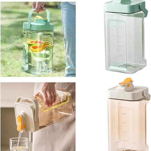 Big Plastic Water Bottle 2 LTR Pitcher Drink ware Fridge Beverage Dispenser for Beverage Milk Lemonade Green Leak proof
