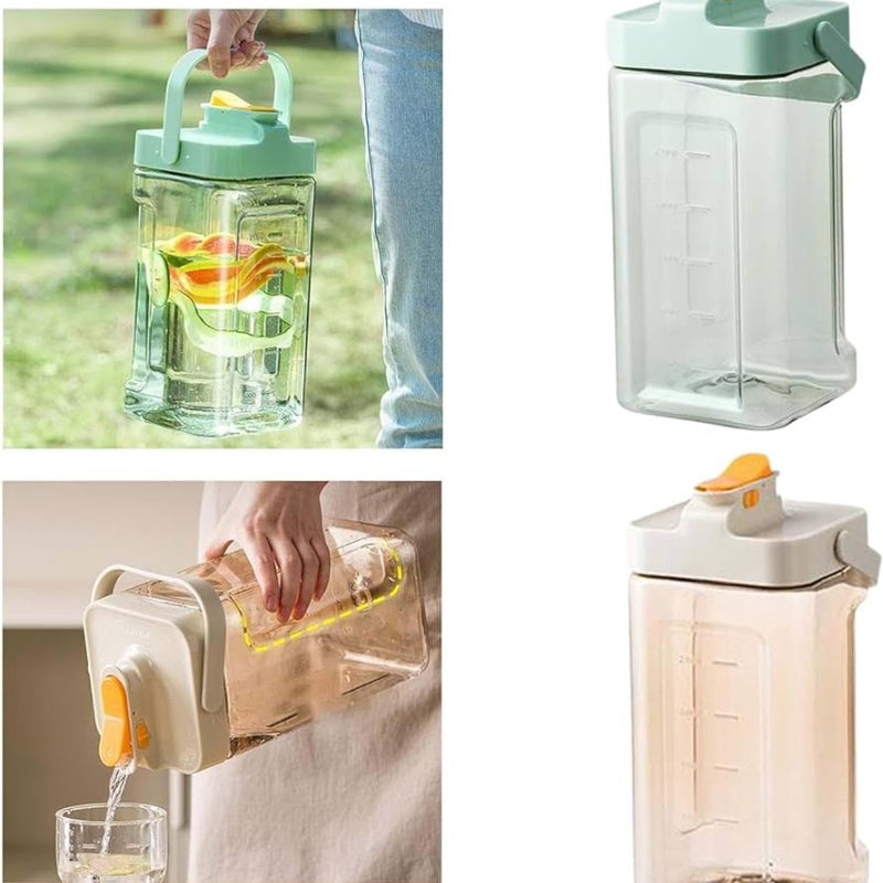 Big Plastic Water Bottle 2 LTR Pitcher Drink ware Fridge Beverage Dispenser for Beverage Milk Lemonade Green Leak proof