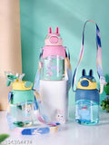 Plastic Water Bottle Pulse cartoon print Bunny ears BPA Free Straw water bottle for girls, boys and kids 650 ml Water Bottle