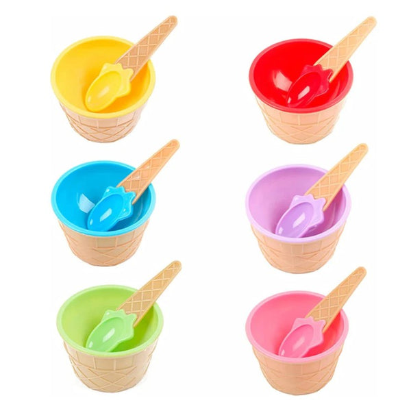 Colorful Ice Cream Bowl with A Spoon ICE Bowls with Vibrant Dessert for Serving Cream Snacks and More Cup Frozen Yogurt Cups Spoons Ice Waffle Maggie Salad Fruit (Set of 6 Pcs)