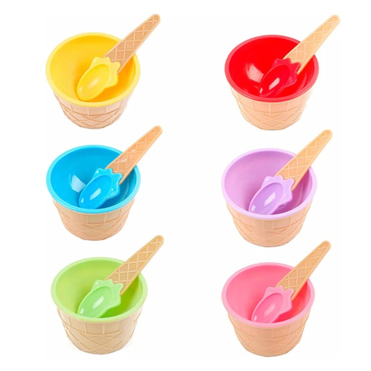 Colorful Ice Cream Bowl with A Spoon ICE Bowls with Vibrant Dessert for Serving Cream Snacks and More Cup Frozen Yogurt Cups Spoons Ice Waffle Maggie Salad Fruit (Set of 6 Pcs)
