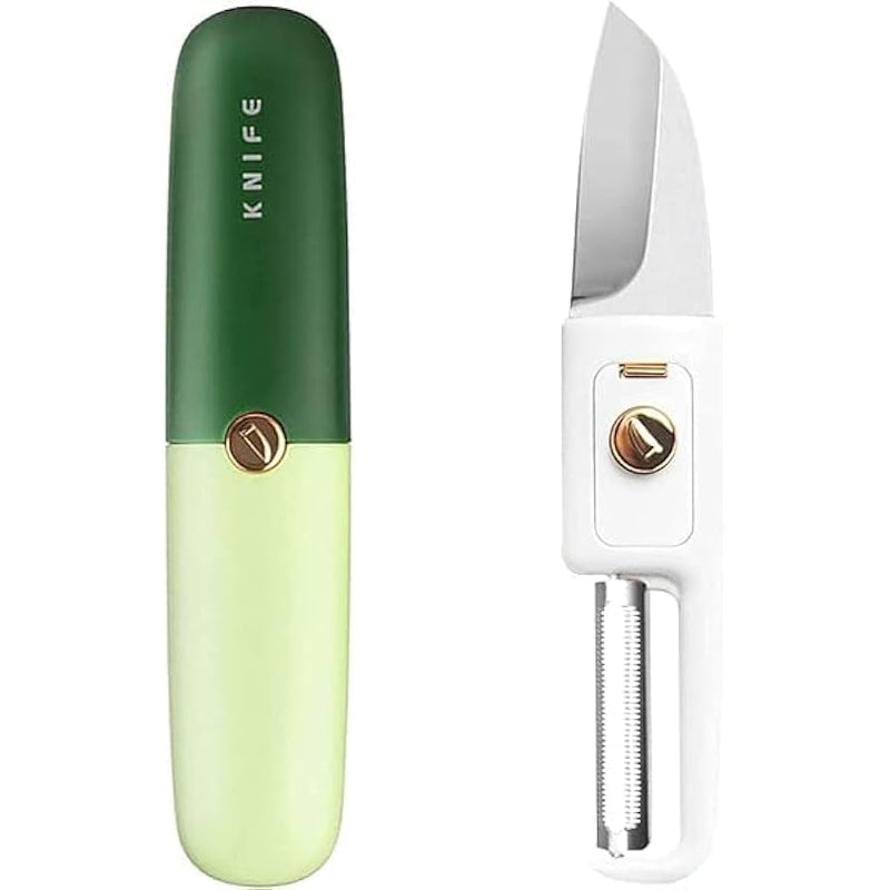 Pocket Knife, Kitchen Knife Peeler Portable Knife for Fruit 2 in 1 Knife and Peeler for Kitchen Travel Knife with case Stainless Steel Bled Pack of 1