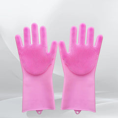 Silicone Dish Washing Gloves, Silicon Cleaning Gloves, Silicon Hand Gloves for Kitchen Dish washing and Pet Grooming, Great for Washing Dish, Kitchen, Car, Bathroom Wet and Dry Disposable Glove