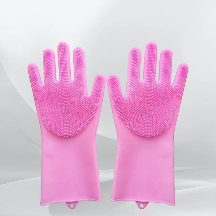 Silicone Dish Washing Gloves, Silicon Cleaning Gloves, Silicon Hand Gloves for Kitchen Dish washing and Pet Grooming, Great for Washing Dish, Kitchen, Car, Bathroom Wet and Dry Disposable Glove