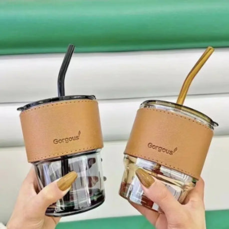 Glass Coffee Cup With Straw 450ML