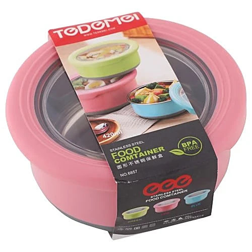 Lunch Box With Inner & Spoon  Stainless Steel Hot & Cold Lunch Box Round 220 Ml ( Pink ) 1 Containers Lunch Box  (220 Ml, Thermoware)