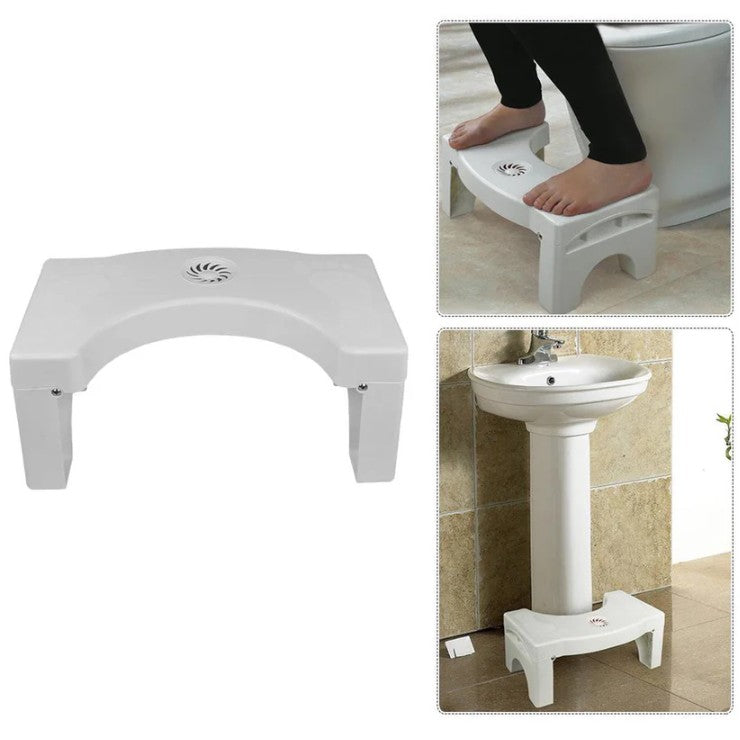 Plastic White Non-Slip Folding Toilet Squat Stool – Portable Foot Rest for Enhanced Bowel Movement, Safe & Comfortable for Adults and Kids