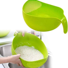 Water Strainer Multi-Use Strainer/Washer Bowl for Rice Vegetable & Fruits (Rice Bowl) (Pack of 1, Green)