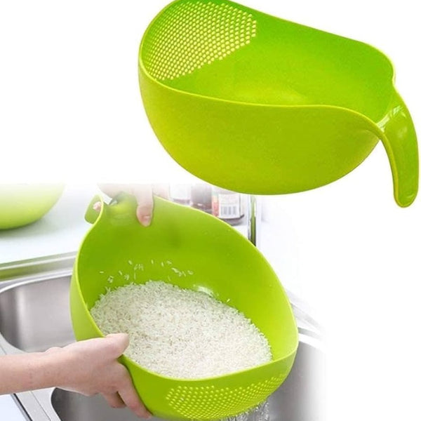 Water Strainer Multi-Use Strainer/Washer Bowl for Rice Vegetable & Fruits (Rice Bowl) (Pack of 1, Green)