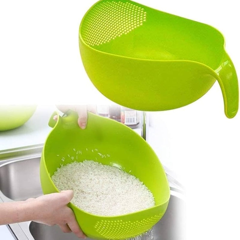 Water Strainer Multi-Use Strainer/Washer Bowl for Rice Vegetable & Fruits (Rice Bowl) (Pack of 1, Green)