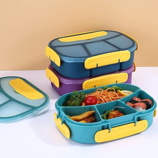 Lunch Box 4 Compartment Lunch Box 1800 ML | Stainless Steel Leak Proof Reusable Freezer Safe with 2 in 1 Spoon and Fork BPA Free, Lunch Box