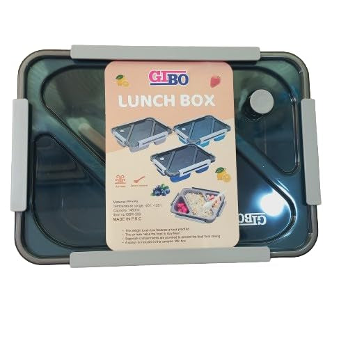Gibo Lunch Box Stainless Steel | Steel Lunch Box with 3 Compartments | 1450 ML