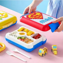 Own Patterns Lunch Box Lego Building Blocks Lunch Box for Kids (Red) 4 Compartment & leak proof 1100ML