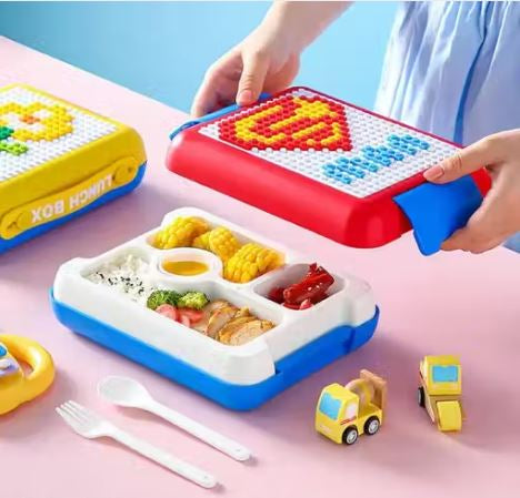 Own Patterns Lunch Box Lego Building Blocks Lunch Box for Kids (Red) 4 Compartment & leak proof 1100ML