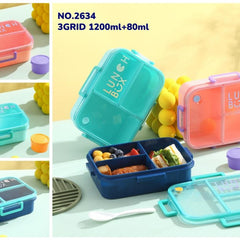3 Grid Plastic Lunch Box ( With Spoon & Enner )