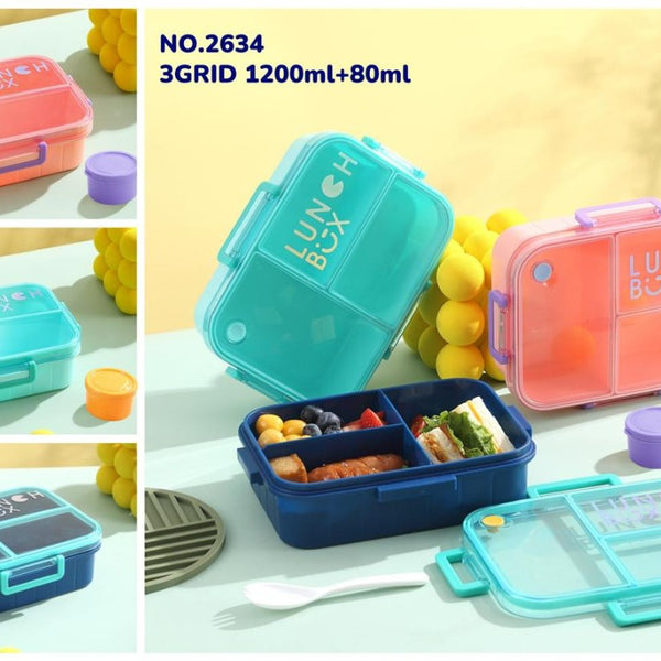3 Grid Plastic Lunch Box ( With Spoon & Enner )