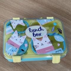 Plastic Lunch Box Handheld Sealed Lunch Box 4 compartment Likely plastic with stainless steel inner bowls 600ml – 800ml