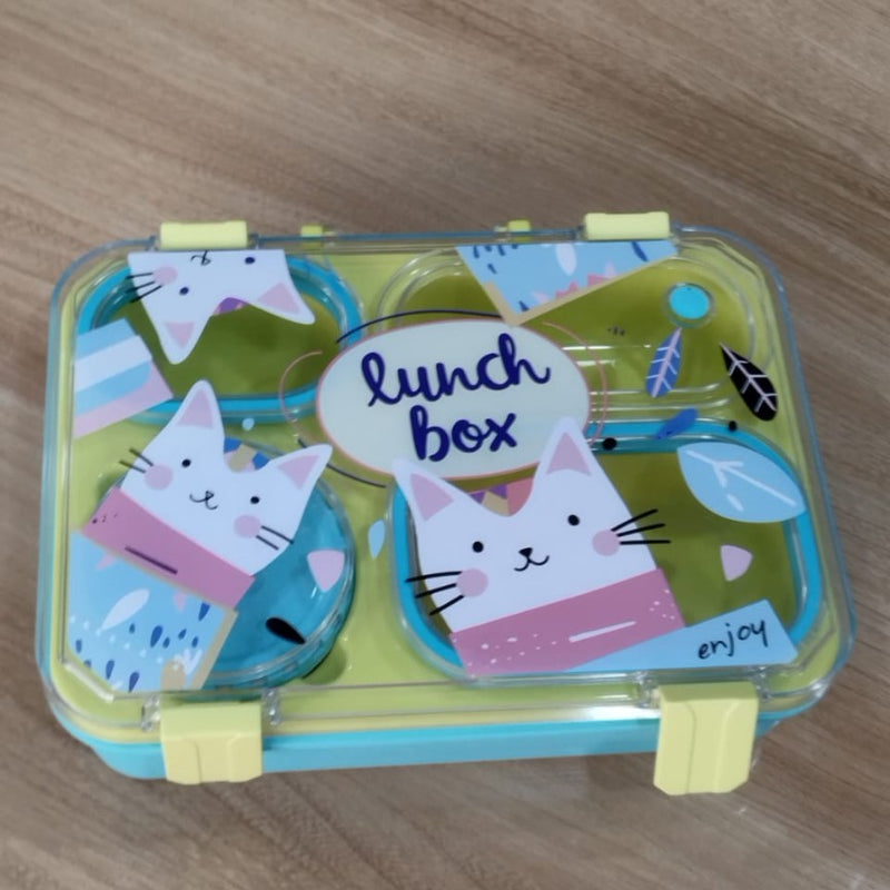 Plastic Lunch Box Handheld Sealed Lunch Box 4 compartment Likely plastic with stainless steel inner bowls 600ml – 800ml