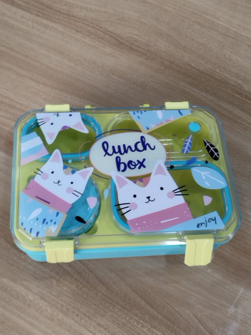Plastic Lunch Box Handheld Sealed Lunch Box 4 compartment Likely plastic with stainless steel inner bowls 600ml – 800ml