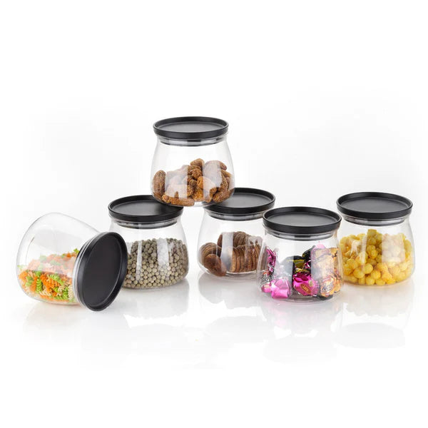 Airtight Container Jar 900ml Set of 6 for Kitchen | Kitchen Organizer Container Set Items| Jar Set for Kitchen| Air Tight Containers for Kitchen Storage (Black)