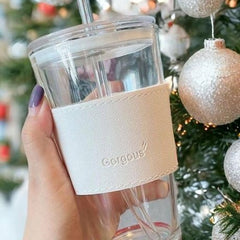 Glass Travel Sipper Tumbler Mug with Straw and Lid